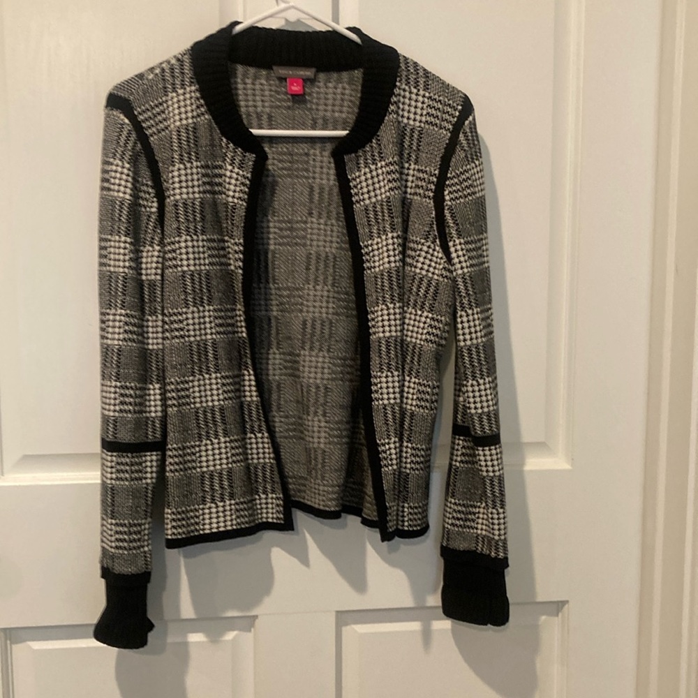 Vince Camuto Black and White Plaid Cardigan